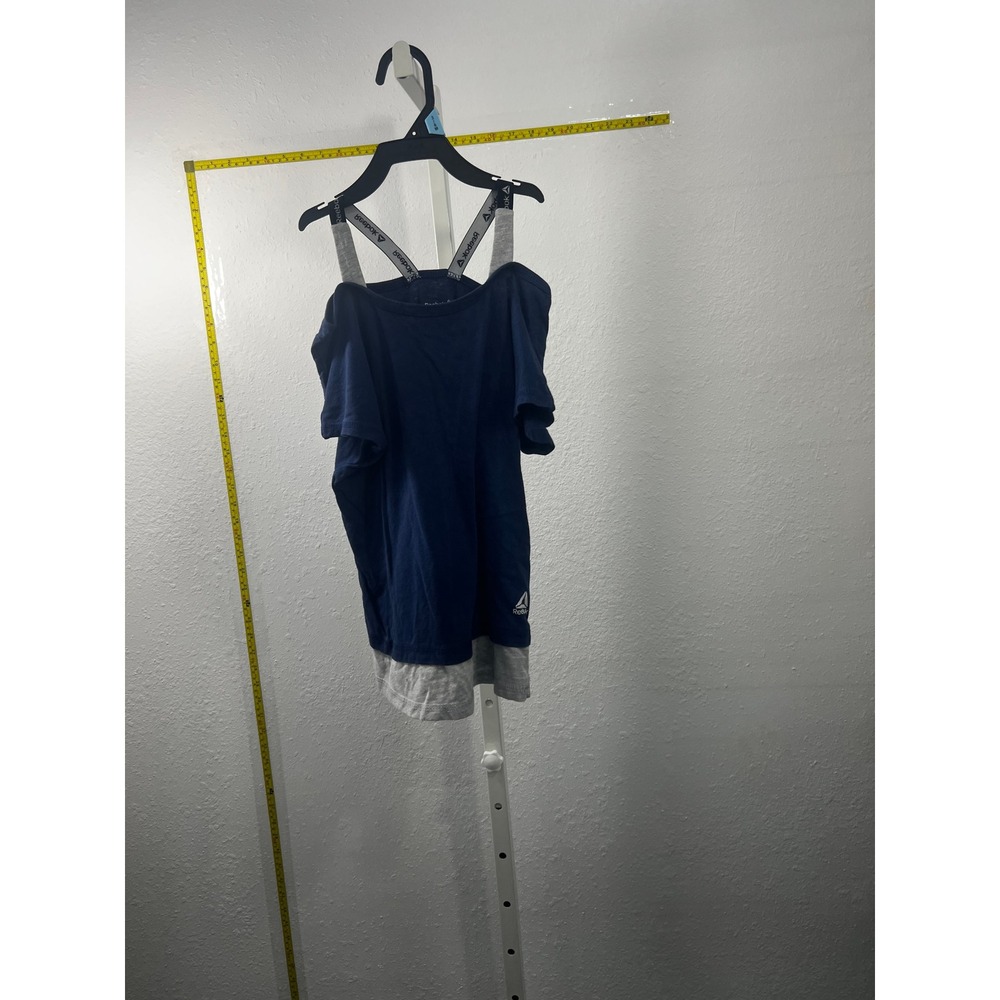 Reebok Girls Navy Blue Cold‎ Shoulder Layered Look Activewear Top Size M 10-12